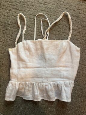 Reformation White Linen Ruffle-Hem Camisole